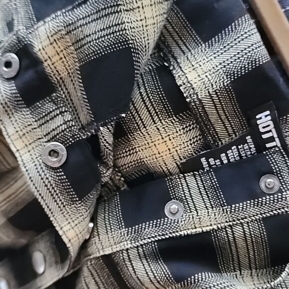 HT Hot Topic Grunge Punk Schoolgirl Black Yellow Plated Mini Skirt M 5e - Picture 5 of 7